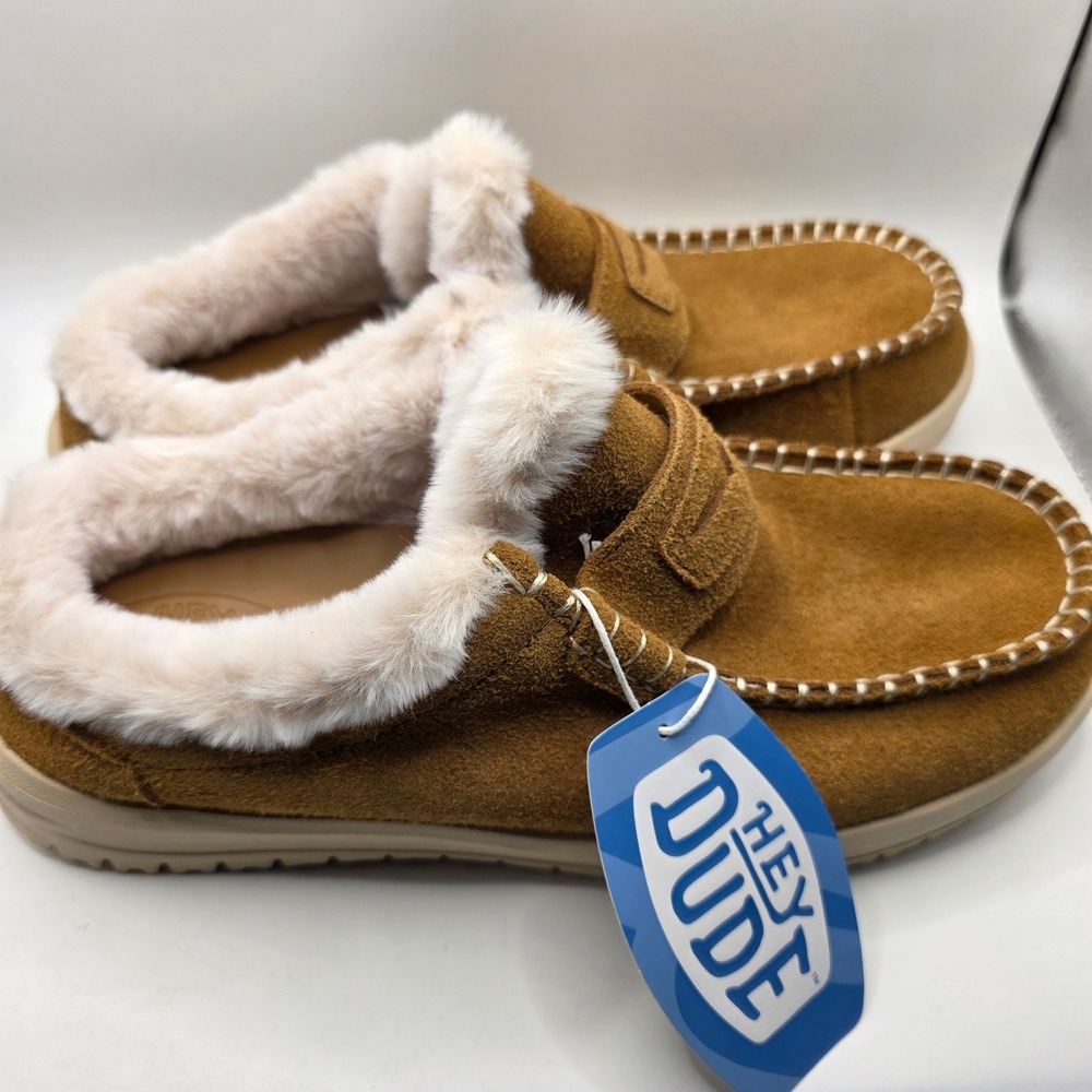 Hey Dude Wendy NXT Mule Cozy Spice Brown Wood Ash Suede Slippers 44384-2KO W12